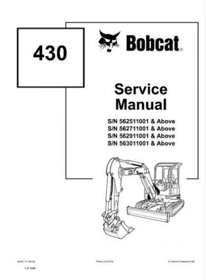 Bobcat 430 Compact Excavator Service Repair Workshop Manual