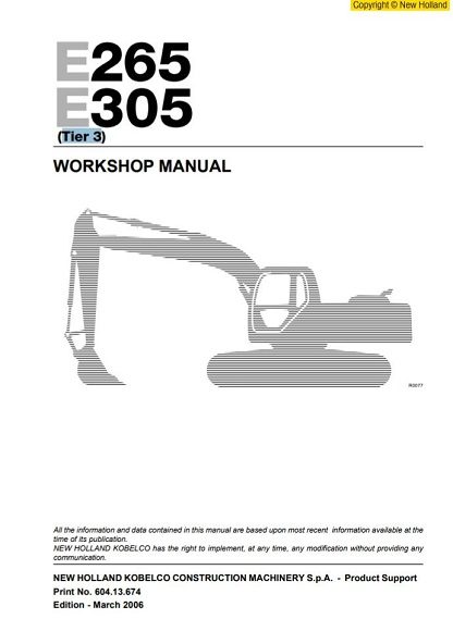 New Holland E265, E305 Tier3 Excavator Service Repair Workshop Manual