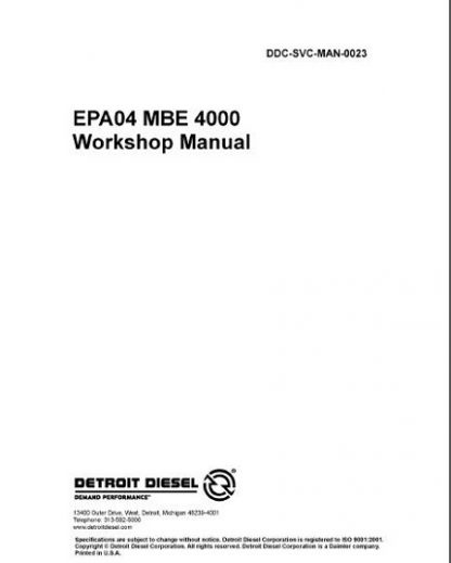 Detroit Diesel MBE4000 EPA04 Engine Repair Workshop Manual