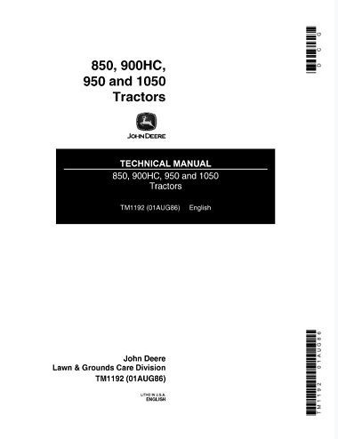 John Deere Tractors 850, 900HC, 950, 1050 Technical Manual
