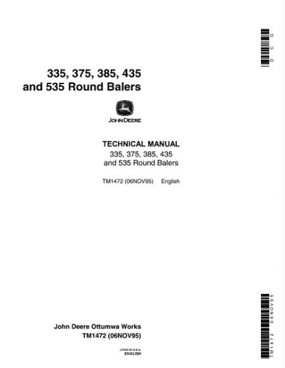 John Deere 335, 375, 385, 435 and 535 Round Balers Repair Technical Manual