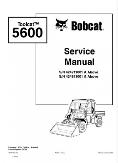 Bobcat Toolcat 5600 Utility Work Machine Service Repair Manual
