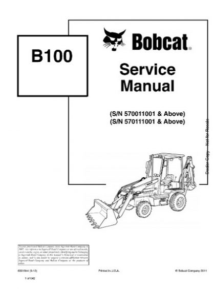 Bobcat B100 Loader Backhoe Service Manual