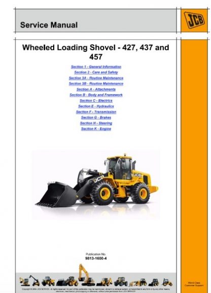 JCB 427, 437, 457 T4i Wheeled Loader Shovel Service Repair Manual