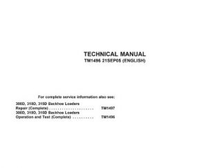 John Deere 300D, 310D ,315D Backhoe Loader Operation and Test Technical Manual