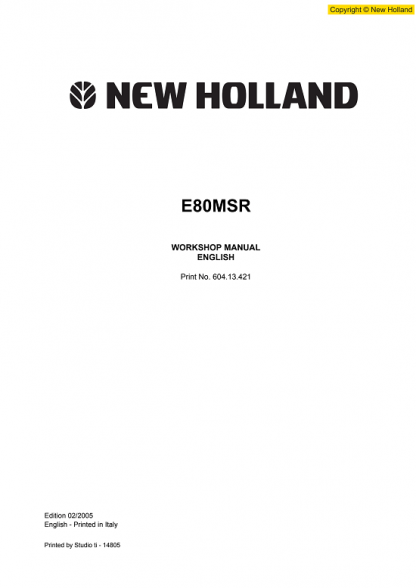 New Holland E80MSR Midi Crawler Excavator Workshop Service Manual