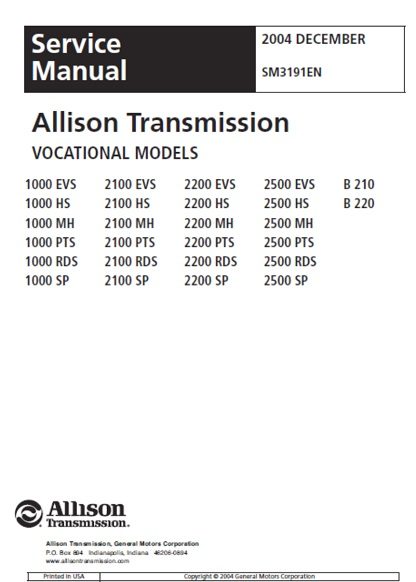 Allison 1k 2k Transmission Service Repair Workshop Manual