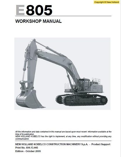 New Holland E805 Crawler Excavator Workshop Service Manual