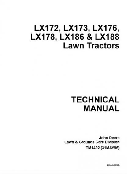 John Deere LX172, LX173, LX176, LX178, LX186, LX188 Lawn Tractor Technical Manual