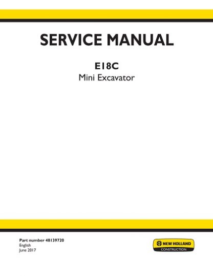 New Holland E18C Mini Excavator Workshop Service Manual